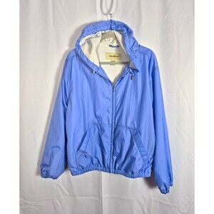 Eddie Bauer Womens Size L Blue Hooded Full Zip Lined Nylon Windbreaker Jacket